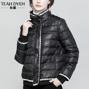 黑色小众设计感香风轻薄羽绒服女短款时尚菱形格立领外套夹克2022