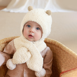 婴儿帽子秋冬款围脖围巾套装女童宝宝护耳帽儿童毛线帽男童针织帽