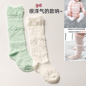 韩版时尚松口袜纯棉过膝中筒袜女童婴儿长袜子胖宝宝长筒袜春秋季