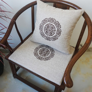 中式棉麻圈椅垫红木椅子坐垫餐椅垫沙发垫卡座垫防滑海绵垫子定制