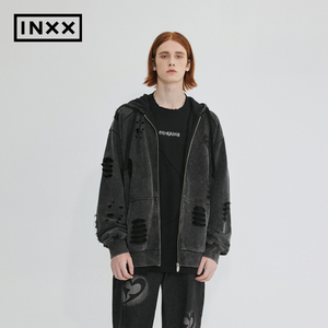 【INXX】ALLPICK 时尚街头感卫衣外套男水洗做旧磨破连帽开衫帽衫