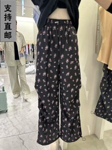 AMON-A韩国东大门进口夏款女装代购印碎花褶皱直筒工装风休闲裤子