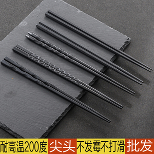 商用日式尖头筷酒店合金筷子耐高温消毒六角筷家用10双装黑色防霉