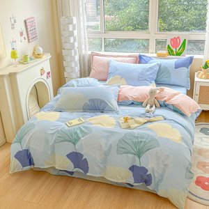 小清新全棉床上四件套纯棉床单被套夏季被罩200x230一米八床1米5
