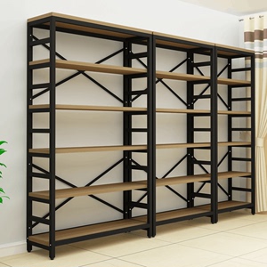 简易钢木书架落地多层置物架客厅隔断书柜展示架铁艺储物货架定做