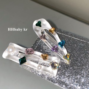 【HHBABY KR】小众超闪爱心彩钻珍珠银色金属发夹 ins侧边夹发卡