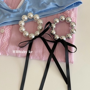 【HHBABY KR】韩国小众设计感 银色串珠飘带发圈复古珍珠丝带发绳