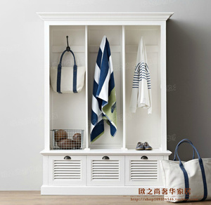 法式美式复古白色做旧实木衣柜百叶门衣柜地中海衣橱3门大衣柜