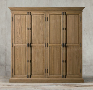 RH美式乡村实木衣柜4门法式复古橡木天地锁书柜仿古做旧家具定制
