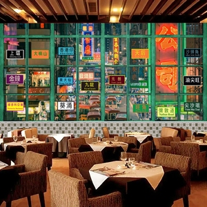 复古怀旧墙面装饰壁纸老香港贴画港风墙纸港式茶餐厅背景墙壁画