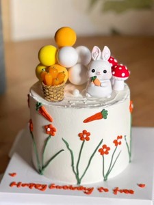 田园风兔宝宝周岁蛋糕装饰可爱萝卜小兔子摆件满月百天生日装扮