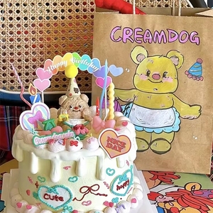 可爱网红黄油小熊ins生日蛋糕韩系气球蜡烛生日帽插件插卡