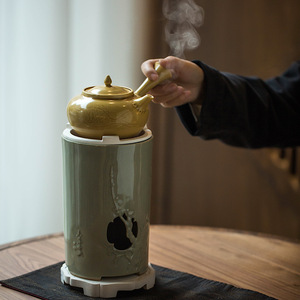 万优堂  越州窑秘色青瓷梅枝一字炉煮凉炉炭炉中式茶器茶道茶具