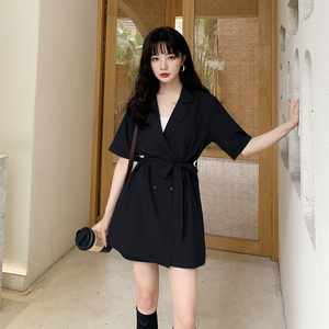 黑色西装工装连体裤女夏季2024新款气质薄款休闲宽松时尚裙裤套装