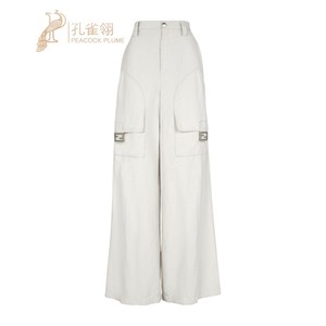 FENDI/芬迪新款女士白色帆布by Marc Jacobs中低腰工装裤长裤