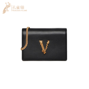 Versace/范思哲女士黑色皮质磁扣翻盖闭合迷你链式钱包挎包