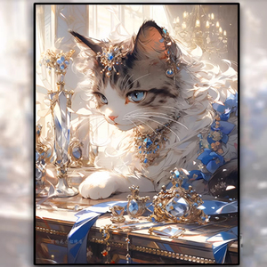 珠光宝石猫咪钻石画新款可爱动物儿童卧室满钻点十字绣小幅钻石秀
