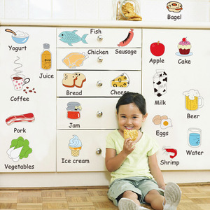 儿童卡通英语美食单词贴纸创意冰箱墙贴画英文食物微波炉贴图分类