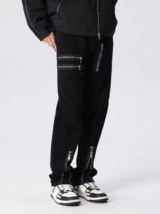 新因素美式高街牛仔裤拉链口袋机能设计水洗复古宽松直筒男潮裤子