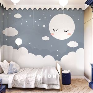 蓝灰色天空墙纸简约现代男孩卧室墙布儿童房壁纸简约现代壁纸画