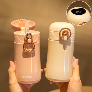日本代购吸管保温杯女生高颜值孕产妇杯子带显示温度小巧便携水杯