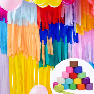 气球流苏纸飘带彩带皱纹纸彩色拉花背景墙布置儿童生日派对装饰