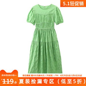 当季699元莎系列法式褶皱甜美复古高腰连衣裙当季夏季新品女装