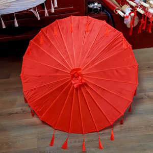 大红色纯红色舞蹈伞流苏婚礼装饰新娘伞中国风古装汉服油纸伞