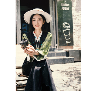 「蝴蝶」中式印花 清雅黑色拉萨西藏服长裙女 中国风博拉日常汉服