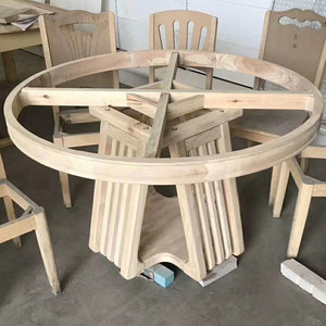 现代中式白胚橡胶木实木圆桌脚大理石圆台圆桌的白坯支架白茬台脚