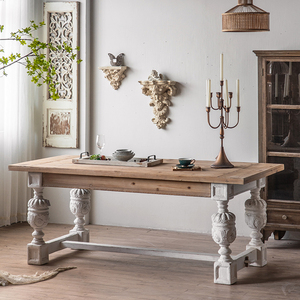 法式复古餐桌实木书桌家用客厅饭桌大别墅长方形办公桌欧式长桌子