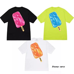 美版STUSSY POPSICLE TEE大雪糕冰棍LOGO印花男女情侣短袖T恤宽松