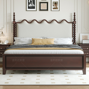 中古风法式轻奢实木复古床美式乡村现代简约欧式主卧1.8米双人床