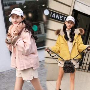 chic女棉衣粉色毛领外套短款棉袄ulzzang搭配个子小学生系森冬装