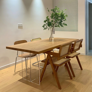 北欧实木餐桌小户型客厅亚克力悬浮原木书桌日式茶桌一体两用桌子