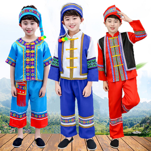 傣族儿童服装男童少数民族舞蹈服壮族佤族葫芦丝小男孩表演出服饰