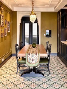 法式复古高端实木餐桌简约长方形多人美式餐厅小户型中古黑色桌子