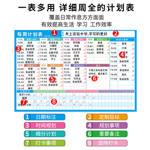 周计划表墙贴学生学习打卡积分目标管理计划表家庭作息时间自律表