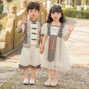 儿童表演服夏季傣族服装女孩异域风情男童古装西双版纳六一演出服