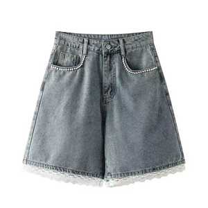 诗篇女装2024夏季新款高腰钉珠口袋蕾丝热裤阔腿设计感小个子短裤