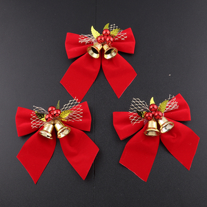 圣诞节装饰品红色大领结圣诞树挂件店铺布置 带铃铛蝴蝶结小挂饰