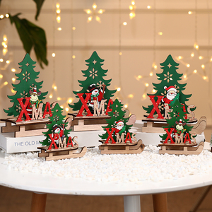 圣诞节装饰品 创意木质DIY雪橇车圣诞树摆件拼图幼儿园儿童小礼物