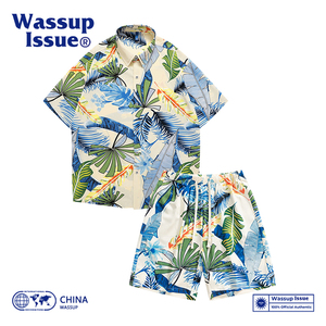 WASSUP ISSUE夏威夷风衬衫套装男夏季度假休闲短袖短裤海滩花衬衣
