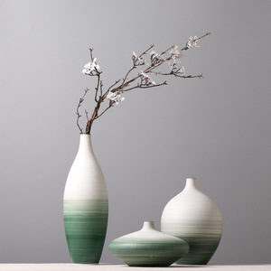 北欧彩绘陶瓷花瓶样板房客厅创意插花摆件简约绿色渐变桌面装饰品