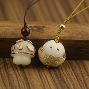 菩提根雕刻小蘑菇小猫咪手机链挂绳饰品菩提子雕刻饰品