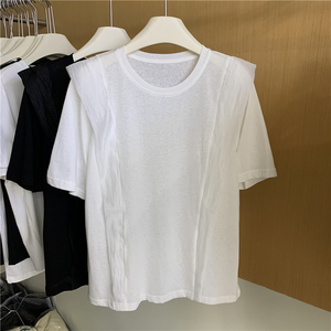 欧货白色短袖t桖女2024夏季新款设计感小众休闲宽松体桖纯色上衣