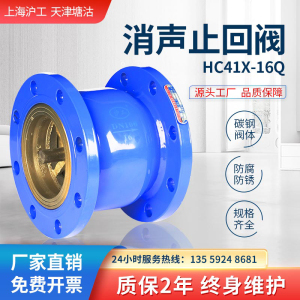 上海沪工法兰消声止回阀HC41X不锈钢芯静音消防水泵单向逆止阀门