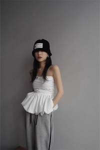 ELLSTER 韩国小众个性设计俏皮荷叶裙摆弹力百搭抹胸背心衬衣上衣