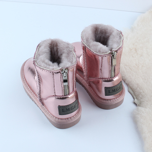 澳洲粉色纯羊毛防水软羊皮毛一体儿童女童雪地靴防滑男童宝宝棉鞋