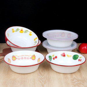 特厚搪瓷深型盆搪瓷碗多用小盆保鲜碗面碗汤盆家用盖盆厨房馅料盆